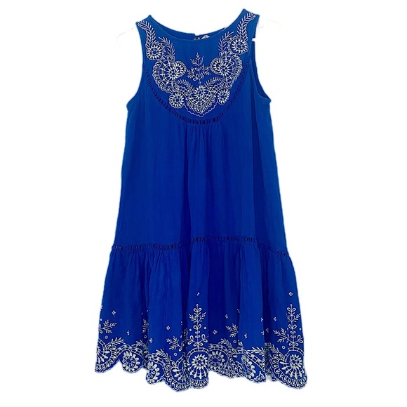 Meadow Rue Anthropologie Wadden Blue Boho Embroidered Sleeveless Tunic Dress 4 - Picture 2 of 8